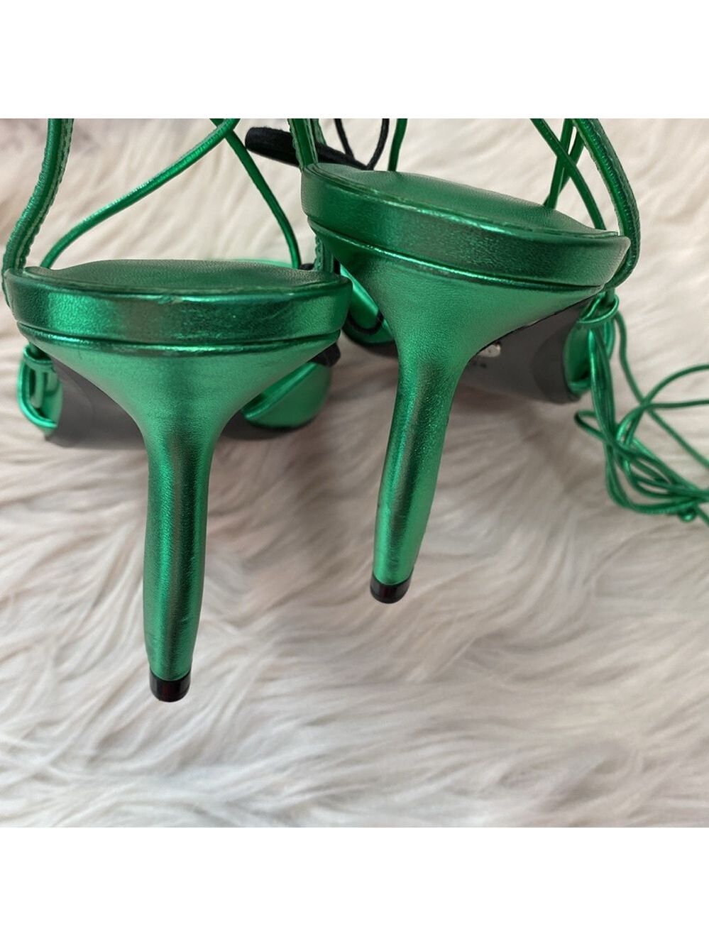 NWOT Zara Metallic Green Lace-up Leather Sandals, Size 7.5 - Picture 11 of 17